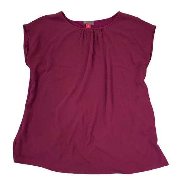 Vince Camuto Plum/Purple Gathered Neck Mixed Media Knit Back Top - SIZE MEDIUM - Picture 3 of 8